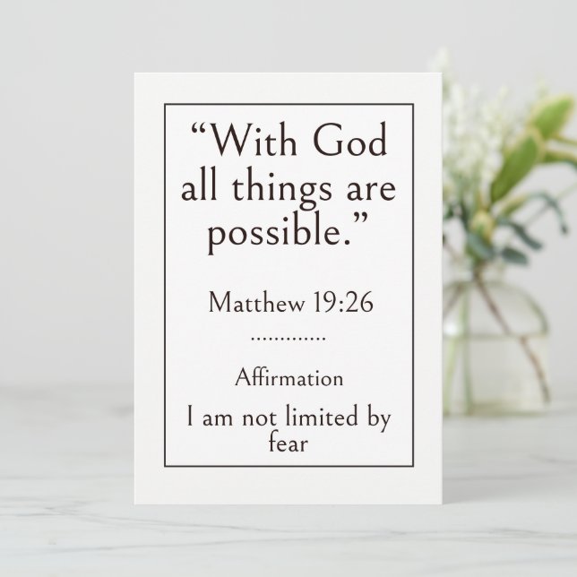 Carte Avec Dieu, tout est possible, Matthieu 19:26 (Debout devant)