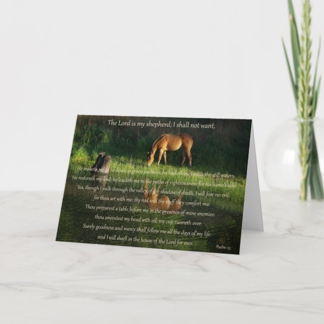carte avec le texte du Psaume 23 avec un cheval pr (Devant)