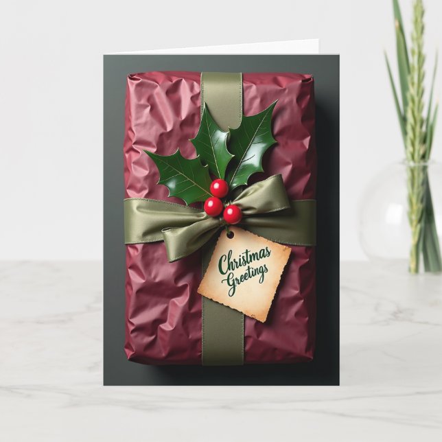 Carte avec ruban de cadeau bordeaux (Devant)
