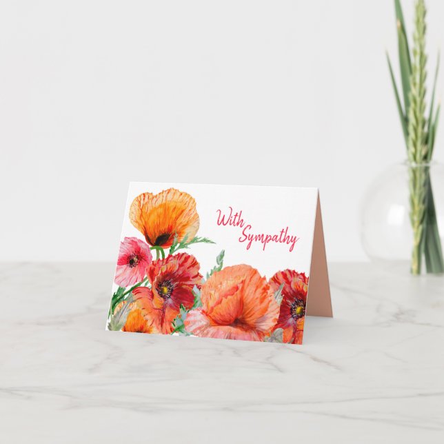 Carte Avec Sympathie, Aquarelle Fleurs De Pavot (Devant)