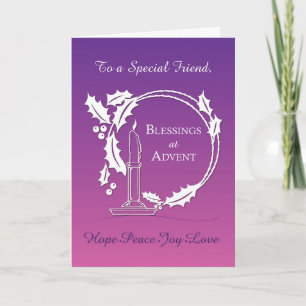 Carte Avent to Friend Blessures Wreath Candle Purple