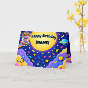 Carte Aventure d'anniversaire de l'alien violet mignon d
