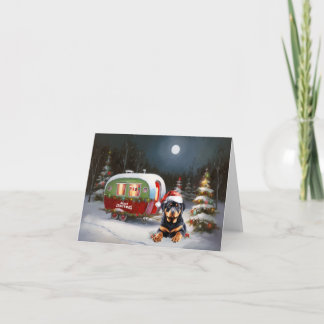 Carte Aventure de Noël de la caravane Rottweiler d'hiver