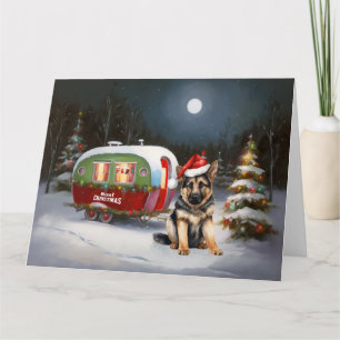 Carte Aventure de Noël en caravane avec un Berger Allema