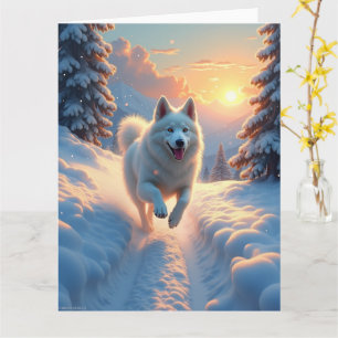 Carte Aventure de Noël en montagne enneigée avec un Samo