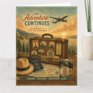 Carte Aventure de retraite avec valise de voyage vintage