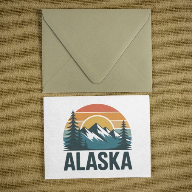 Carte Aventure extérieure coucher de soleil rétro vintag (Vintage Retro Alaska Sunset Outdoor Adventure Card)