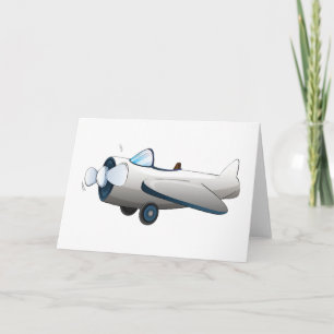 Carte Avion à hélice de dessin animé blanc Style rétro V