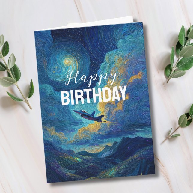 Carte Avion de chasse d'anniversaire Nuages Van Gogh  (Créateur téléchargé)