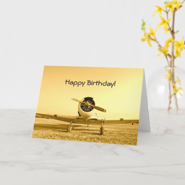 Carte Avion de combat vintage Jaune Anniversaire (Fleur jaune)