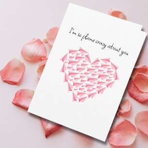 Carte Avion en Papier Rose Coeur Saint-Valentin Romantiq