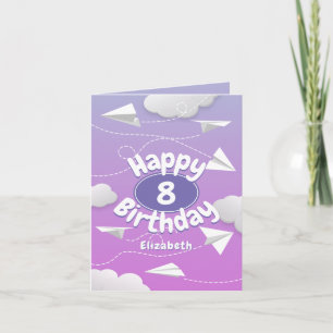 Carte avion en papier volant girly rose violet anniversa