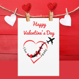 Carte Avion volant avec cordes de coeur, simple, moderne
