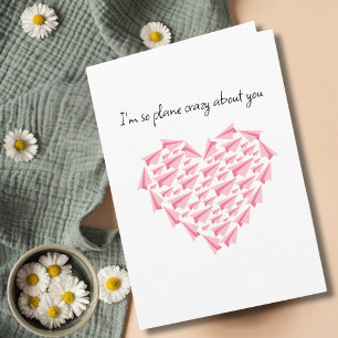 Carte Avions en papier rose Avion en forme de coeur fou 