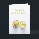 Carte Avo Grand Anniversaire | Avocado Modern Funny Pun<br><div class="desc">Simple et élégant "Avo-great Birthday",  une carte de voeux avec typographie moderne en vert citron et une photo d'un avocat coupé en deux sur un arrière - plan blanc. La carte drôle a un thème de plaisanterie de jeu de mots!</div>