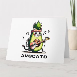 Carte Avocato - Drôle Pixel Art Avocado Cat jouer basse
