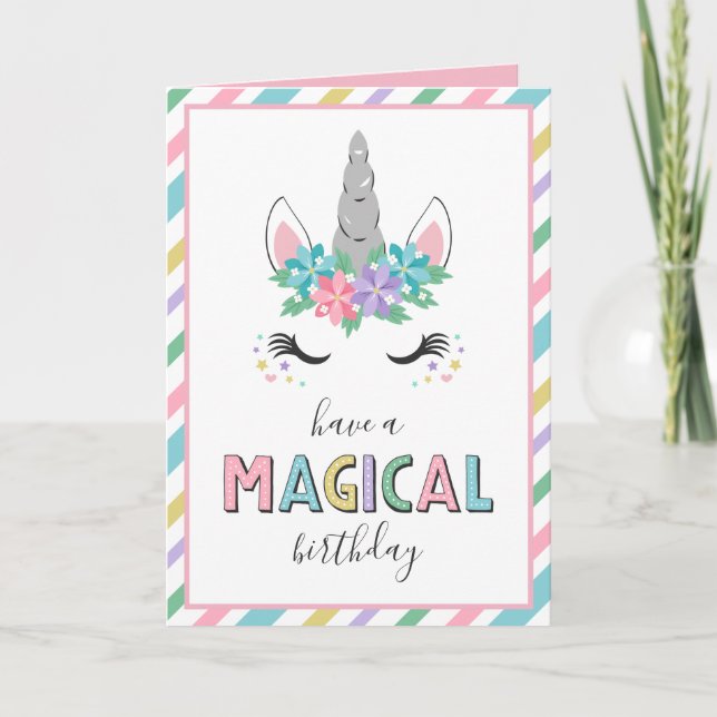 Carte Avoir Un Anniversaire Magique Joli Unicorn (Devant)