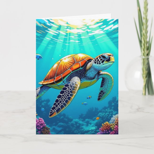 Carte Avoir un anniversaire paisible | Tortue de mer (Devant)