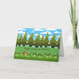 Carte Avril Anniversaire Mignonne lapin avec marguerites