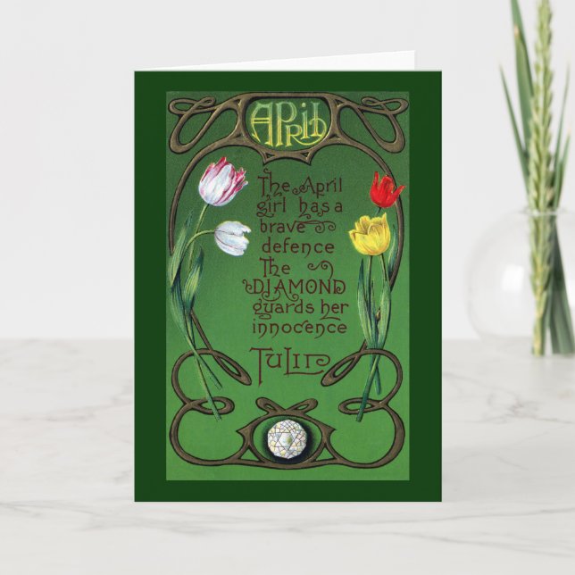 Carte Avril Art Nouveau Anniversaire avec tulipes (Devant)