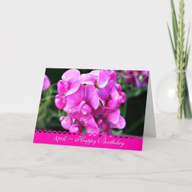 Carte Avril Superbe Pois Doux rose Anniversaire (Devant)