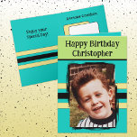 Carte Awesome Grandson ajouter photo turquoise anniversa<br><div class="desc">Pour une magnifique carte de voeux pour l'anniversaire de Grand-fils. Cette carte est sûre de mettre un sourire sur son visage et de le faire sentir spécial. juste ajouter votre message personnalisé à l'intérieur et remplacer la photo par le vôtre. Le jeu de couleurs est jaune,  vert et turquoise.</div>