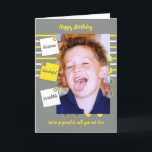 Carte Awesome Son gris et jaune Anniversaire<br><div class="desc">Personnalisez cette carte de voeux pour votre Fils,  avec une photo. Conçu en gris,  jaune et blanc. Nous sommes si fiers de vous appeler notre Fils. Super,  merveilleux,  incroyable. Carte d'anniversaire pour Son</div>