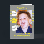 Carte Awesome Son gris et jaune Anniversaire<br><div class="desc">Personnalisez cette carte de voeux pour votre Fils,  avec une photo. Conçu en gris,  jaune et blanc. Nous sommes si fiers de vous appeler notre Fils. Super,  merveilleux,  incroyable. Carte d'anniversaire pour Son</div>