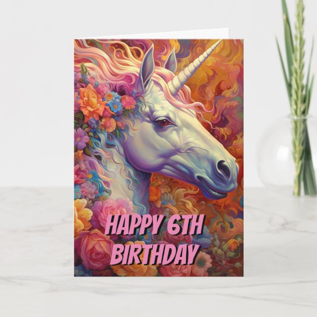 Carte Awesome Unicorn 6e anniversaire plié (Devant)