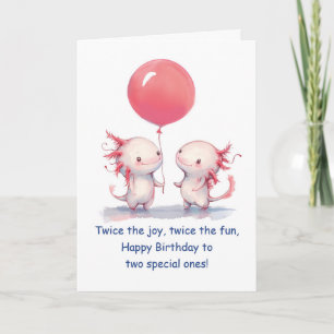 Carte Axolotday souhaite des jumeaux en ballons rose