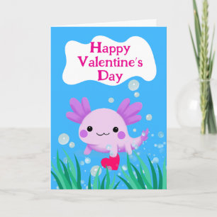 Carte Axolotl de la Saint-Valentin avec coeur