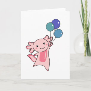 Carte Axolotl Mouches D'Animal Douce Avec Ballons Vers L