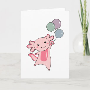 Carte Axolotl Mouches D'Animal Douce Avec Ballons Vers L