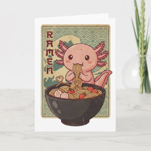 Carte Axolotls Ramen Noir Mangeant Anime Japonaise