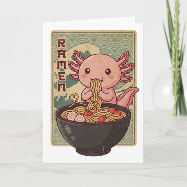 Carte Axolotls Ramen Noir Mangeant Anime Japonaise (Devant)
