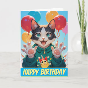 Carte Ayez un chat Kitty Fect PURR Anniversaire !