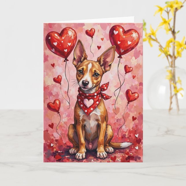 Carte Azawakh Saint-Valentin Chien Assis avec des Cœurs  (Fleur jaune)
