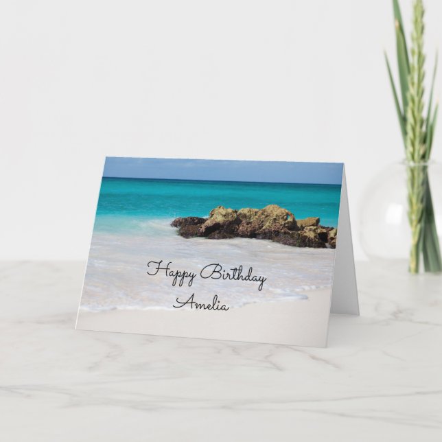 Carte Azure Ocean Sandy Beach Photo Anniversaire (Devant)