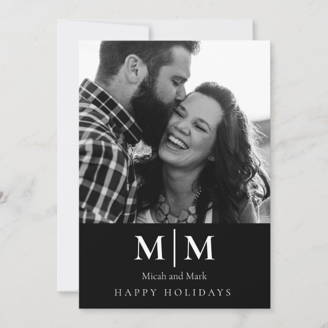 Carte B/W Couple Photo Black Holiday Card (Devant)