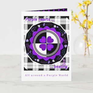 Carte B&W Purple Hearts Beating Birthday card