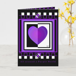 Carte B&W Purple Hearts Beating Birthday card
