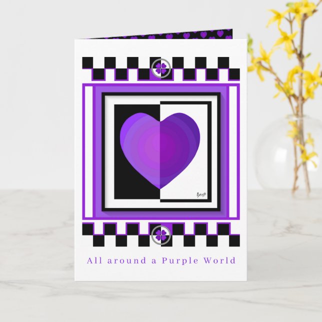 Carte B&W Purple Hearts Beating Birthday card (Fleur jaune)