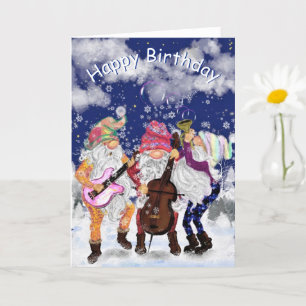 Carte Baby Birthday Card Gnomes Music Band
