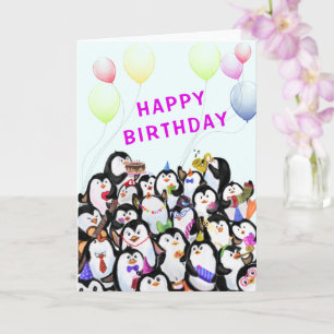 Carte Baby Birthday Card Happy Penguins Anniversaire Par