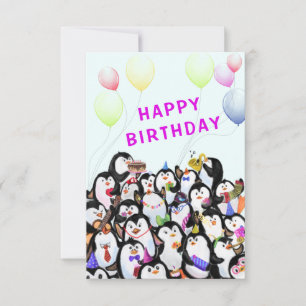 Carte Baby Birthday Card Happy Penguins Party Funny