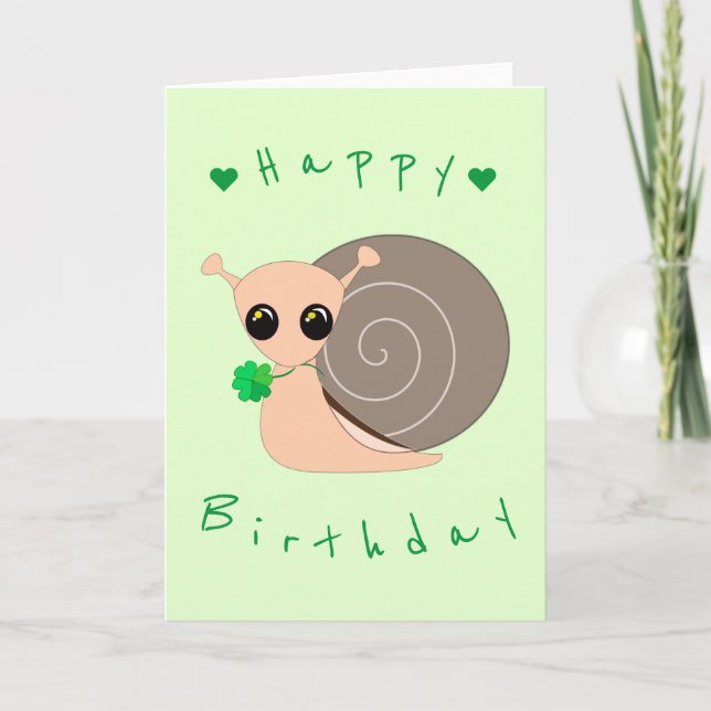 Carte Baby Birthday Card Lucky Snail avec Clover (Devant)