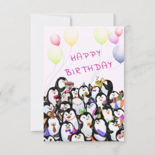Carte Baby Birthday Card Pingouins Party - Votre nom de