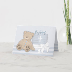 Carte Baby Boy Blue Baptism Cake Teddy Ours