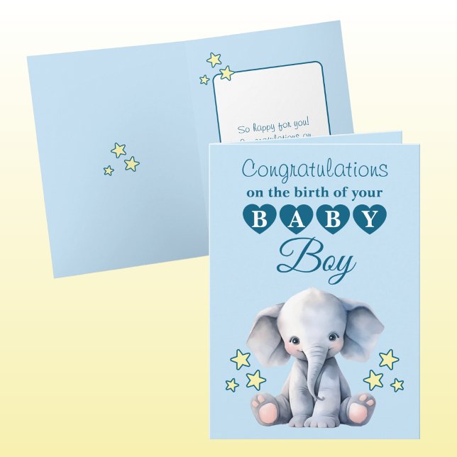 Carte Baby boy congratulations elephant blue (Créateur téléchargé)
