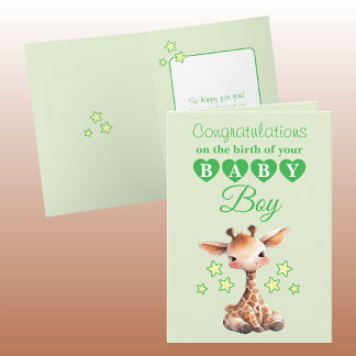 Carte Baby boy congratulations giraffe green